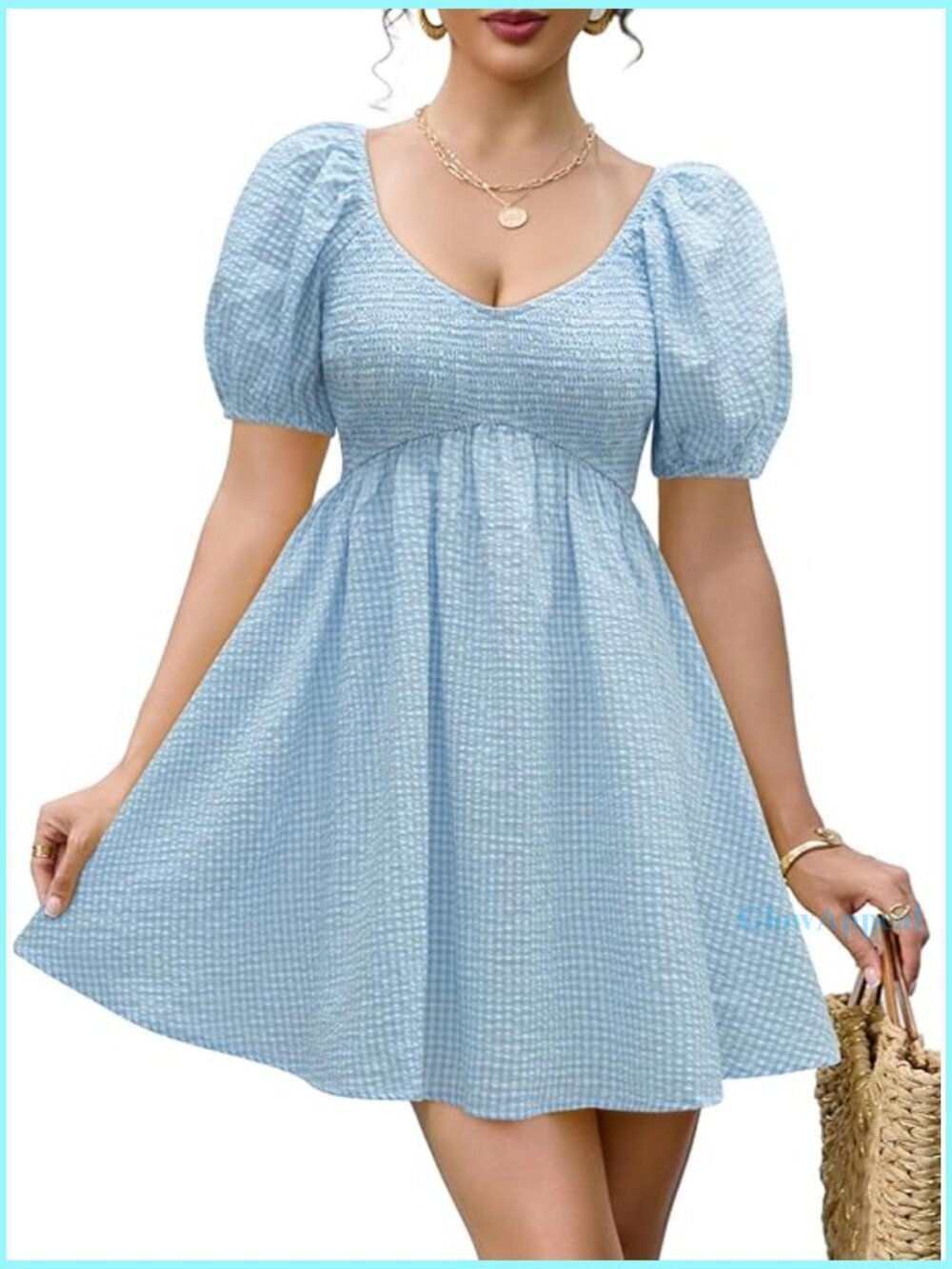Women's Puff Sleeve Babydoll Dress Empire Waist Mini Sundress Boho